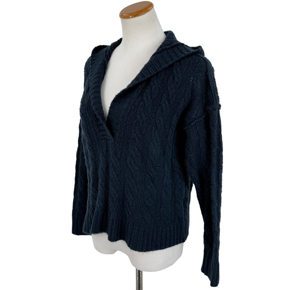 Vtg Y2K American Eagle Blue V-Neck Hooded Cable Knit Sweater | Coastal Grunge XS - Picture 5 of 13